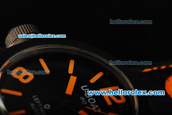 U-Boat Italo Fontana Left Hook Automatic Movement PVD Case with Black Dial and Orange Markers - Two Tone Leather Strap - Click Image to Close